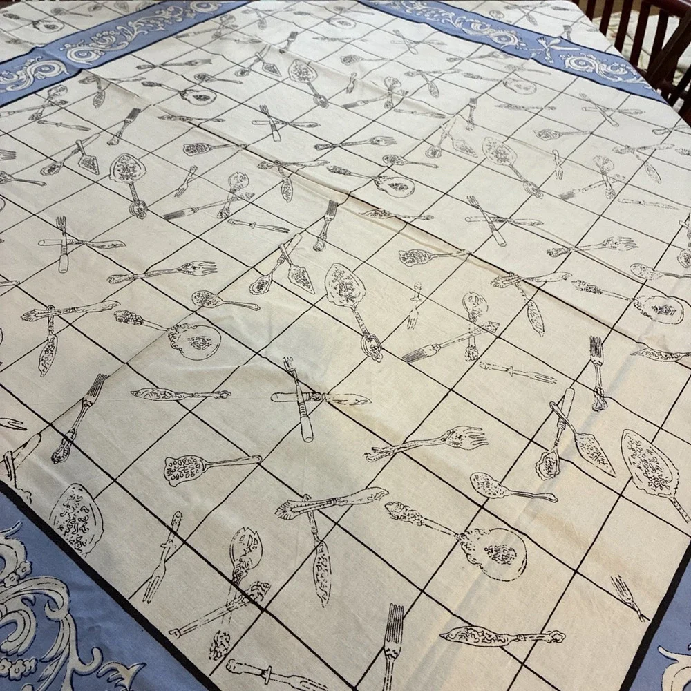 Pier One Square Tablecloth Fancy Utensils Pattern 54